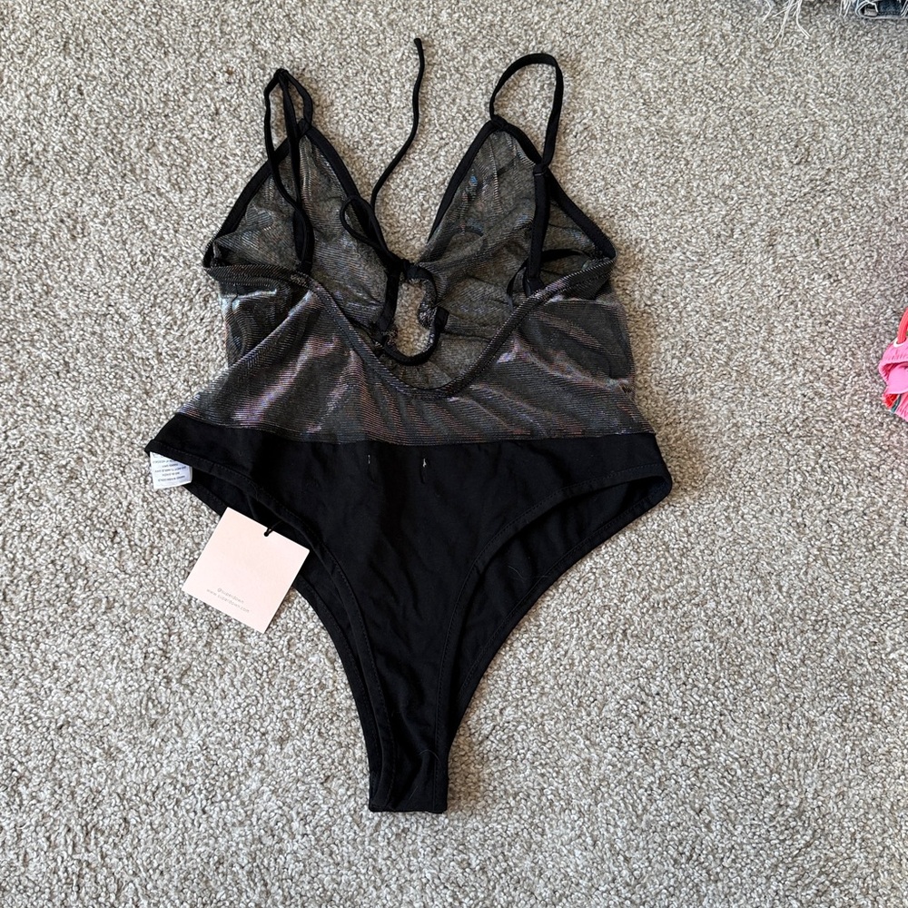 Revolve Superdown black iridescent mesh bodysuit … - image 8